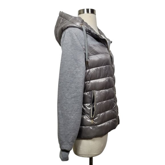 Frime Silver & Gray Puffer Jacket Women’s Size Medium Hooded Zip-Up - Picture 3 of 9